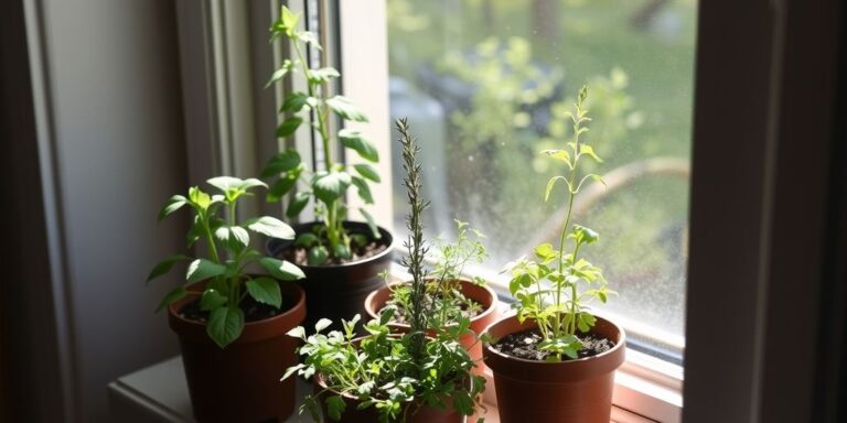 Plantar temperos em casa - Horta de temperos em vasos na janela ensolarada